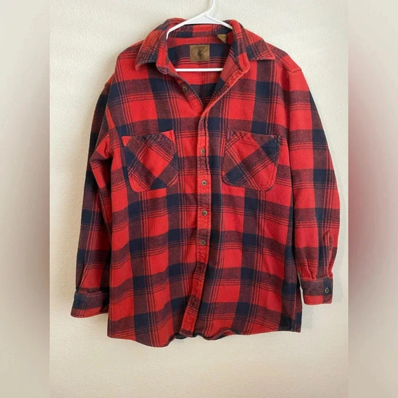 St. John’s Bay vintage men’s red and blue button down long sleeve flannel size L - Picture 1 of 8